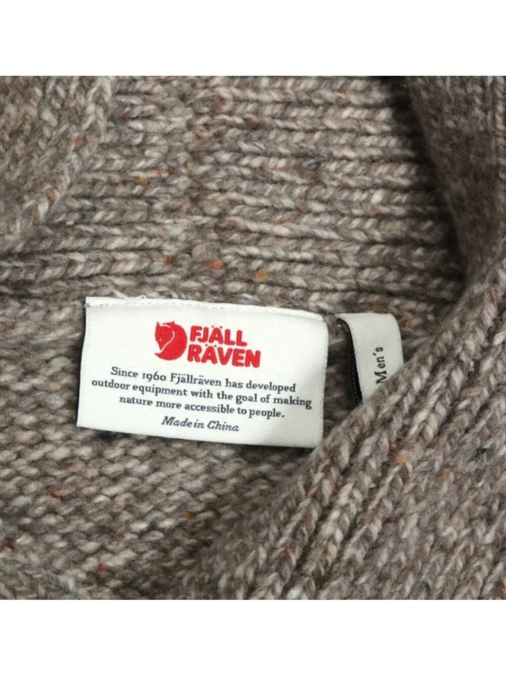 Fjallraven Lada Sweater Mens sz L Gray Wool Blend Shawl Neck Knit Greige Fog 877